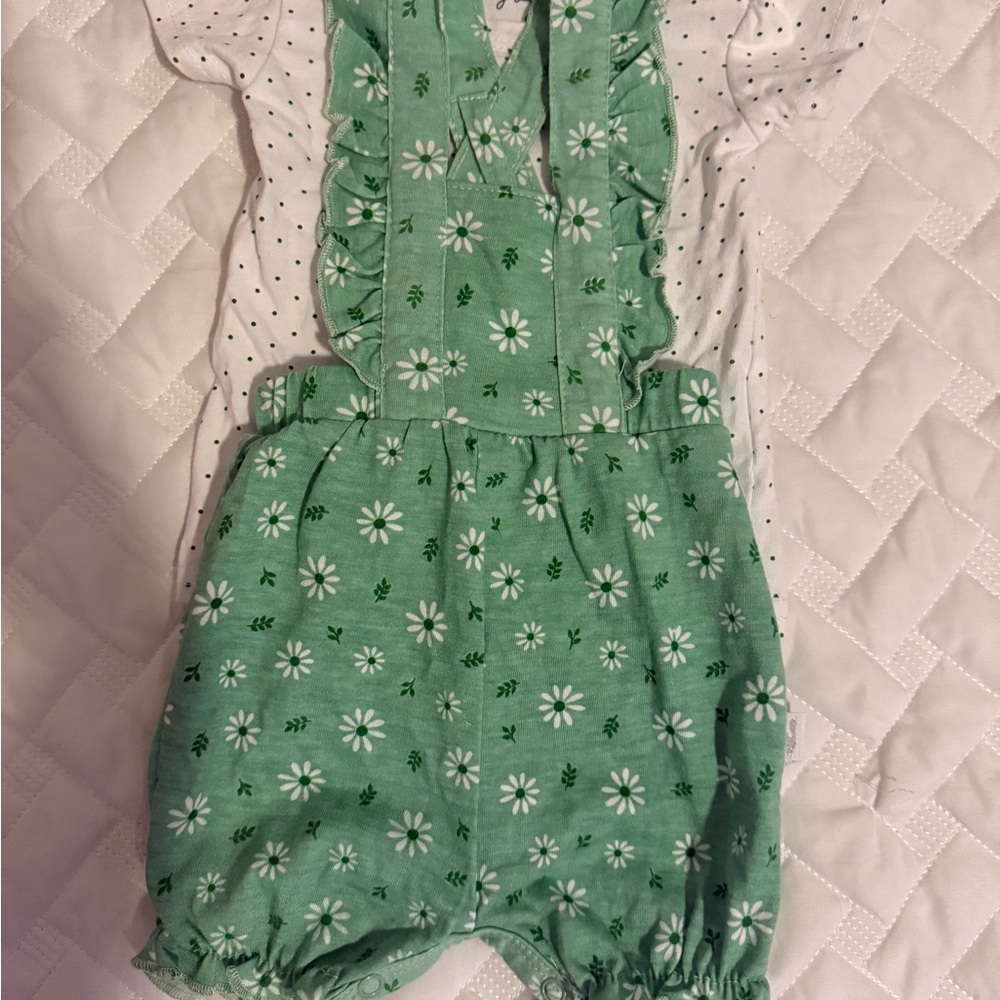 Charming Green Floral Kids Overalls Set